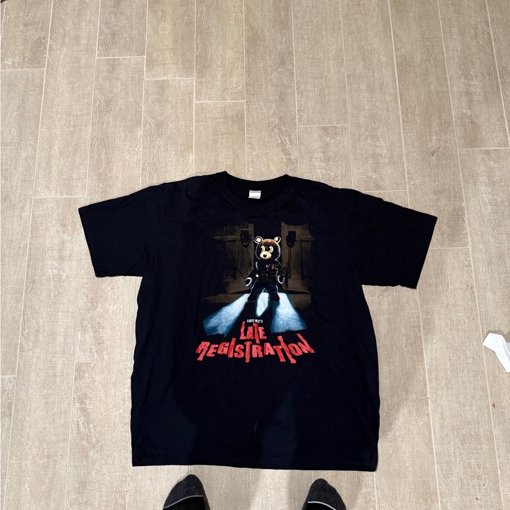 Vintage Anvil Kanye West Late Registration Black Graphic Tee with Bold Red Text